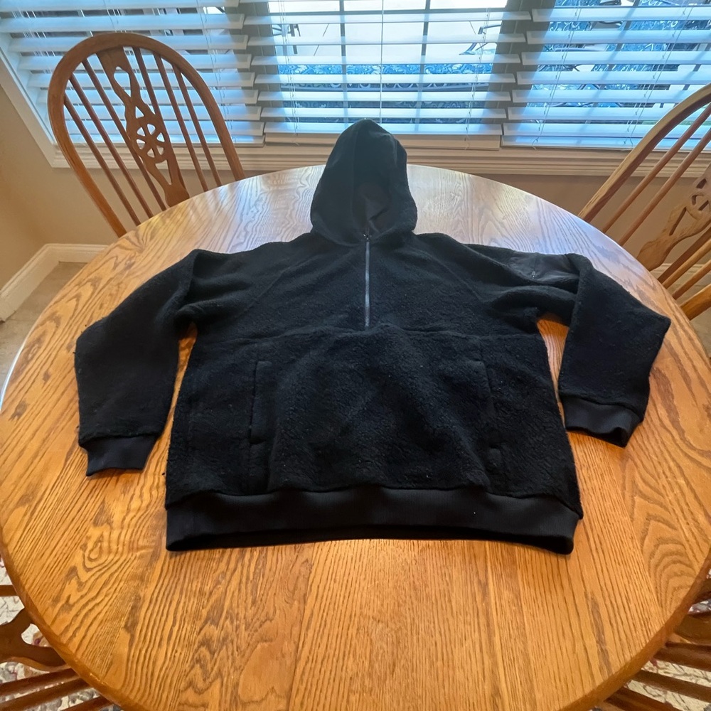 Outdoor Voices MegaFleece 1/2 Zip Hoodie Black Wool Blend Size L - Picture 2 of 9